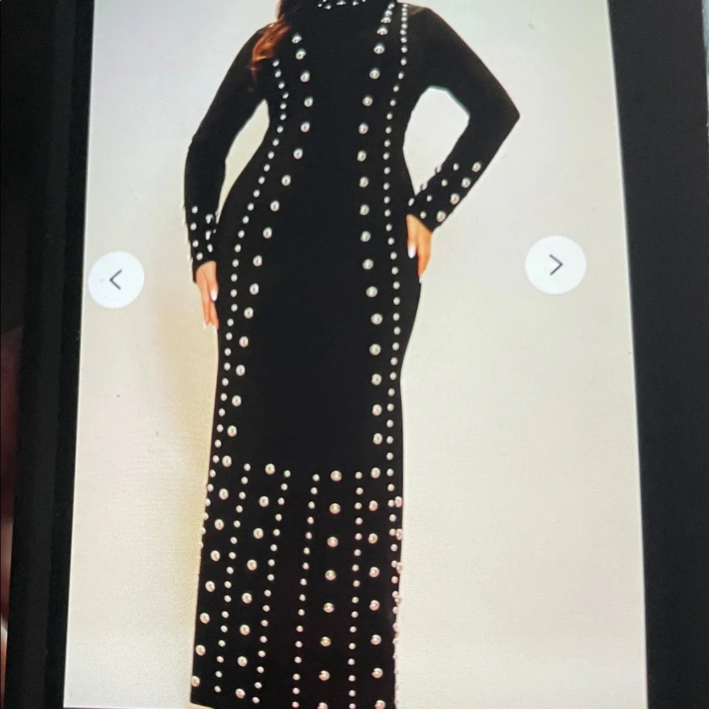 Fashion Nova Black Maxi Dress with GOLD STUD Accents - Picture 7 of 13